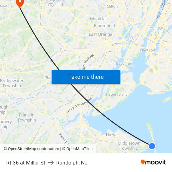 Rt-36 at Miller St to Randolph, NJ map