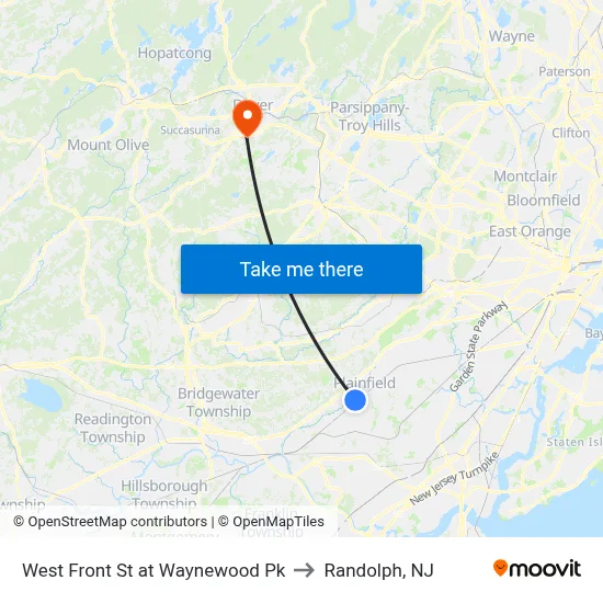 West Front St at Waynewood Pk to Randolph, NJ map
