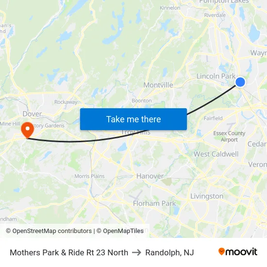 Mothers Park & Ride Rt 23 North to Randolph, NJ map