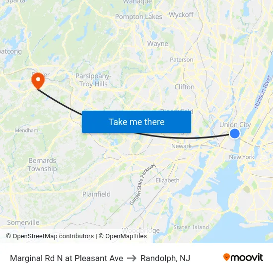 Marginal Rd N at Pleasant Ave to Randolph, NJ map