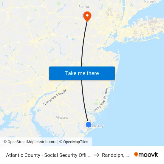 Atlantic County - Social Security Office to Randolph, NJ map