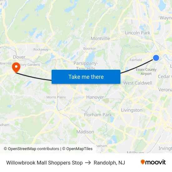Willowbrook Mall Shoppers Stop to Randolph, NJ map