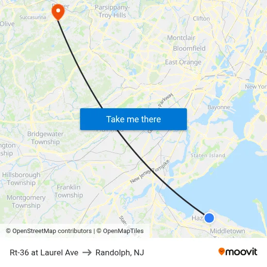 Rt-36 at Laurel Ave to Randolph, NJ map