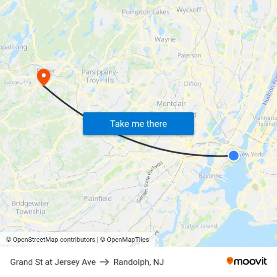Grand St at Jersey Ave to Randolph, NJ map
