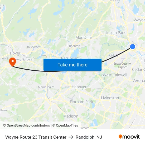 Wayne Route 23 Transit Center to Randolph, NJ map