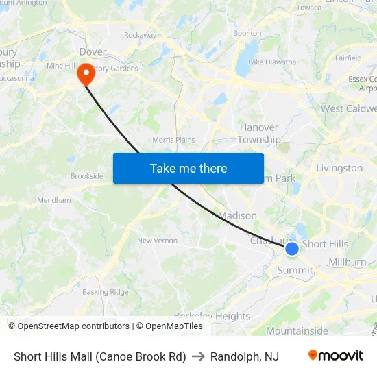 Short Hills Mall (Canoe Brook Rd) to Randolph, NJ map