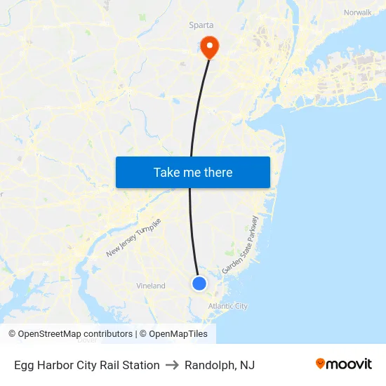 Egg Harbor City Rail Station to Randolph, NJ map