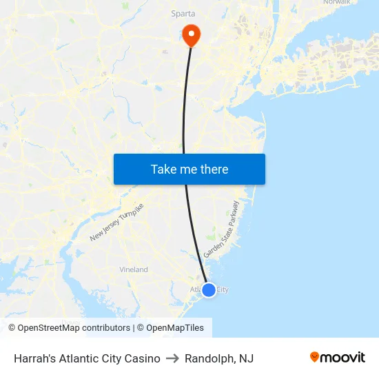 Harrah's Atlantic City Casino to Randolph, NJ map
