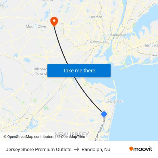 Jersey Shore Premium Outlets to Randolph, NJ map