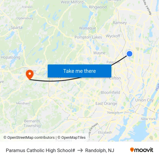 Paramus Catholic High School# to Randolph, NJ map