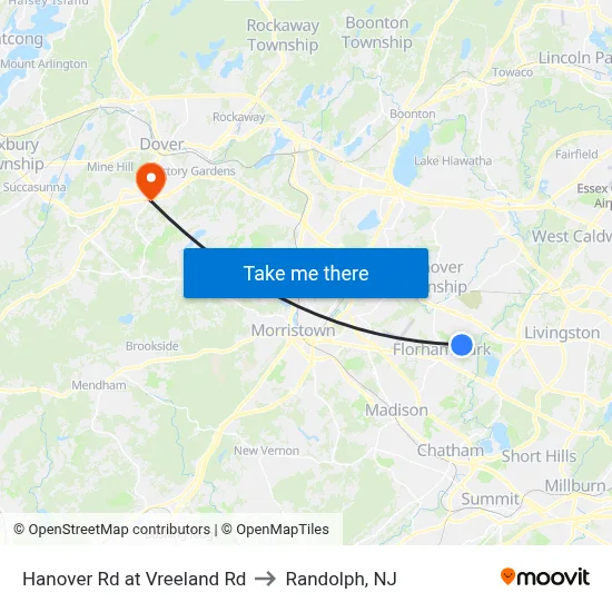 Hanover Rd at Vreeland Rd to Randolph, NJ map