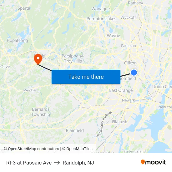 Rt-3 at Passaic Ave to Randolph, NJ map