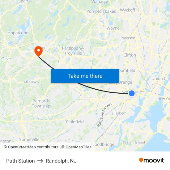 Path Station to Randolph, NJ map