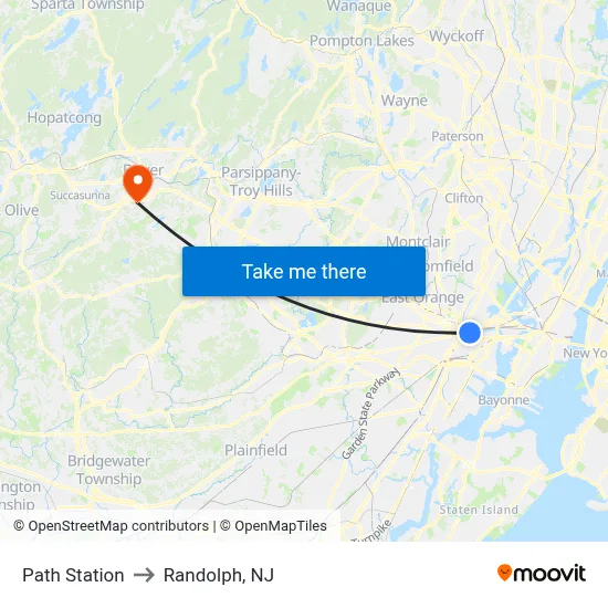 Path Station to Randolph, NJ map