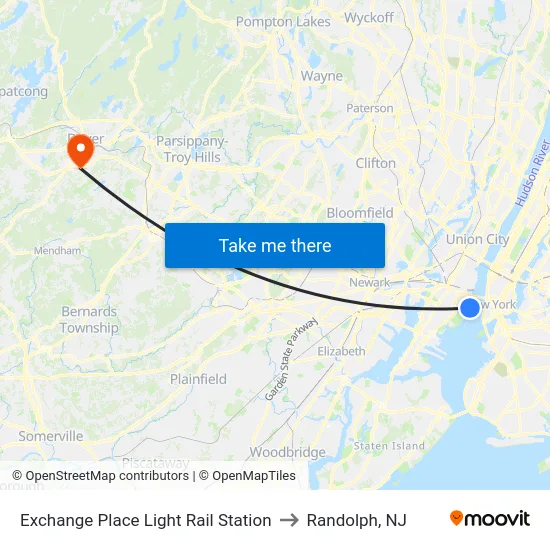 Exchange Place Light Rail Station to Randolph, NJ map