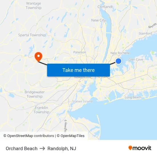 Orchard Beach to Randolph, NJ map