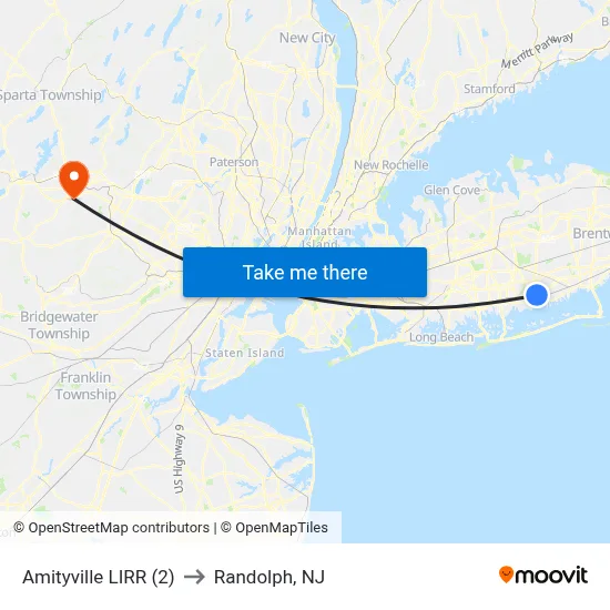 Amityville LIRR (2) to Randolph, NJ map