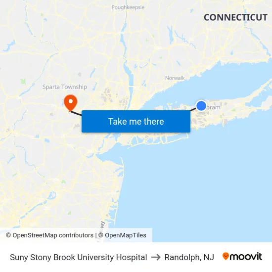 Suny Stony Brook University Hospital to Randolph, NJ map