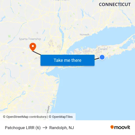 Patchogue LIRR (6) to Randolph, NJ map