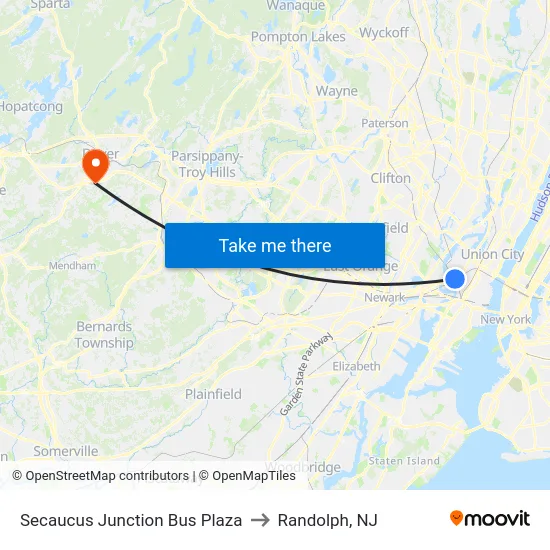 Secaucus Junction Bus Plaza to Randolph, NJ map