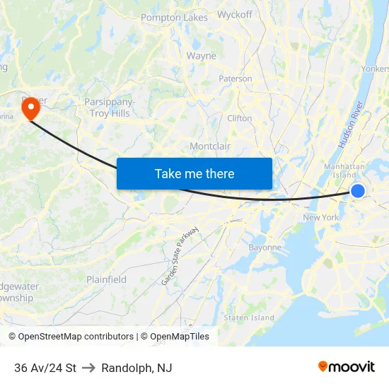 36 Av/24 St to Randolph, NJ map