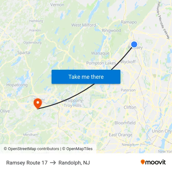 Ramsey Route 17 to Randolph, NJ map
