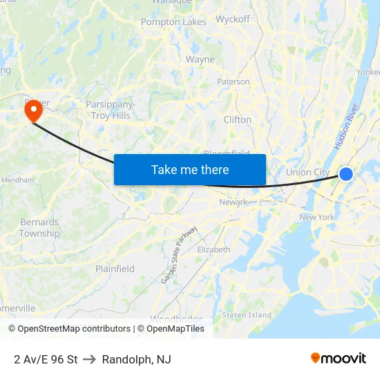 2 Av/E 96 St to Randolph, NJ map