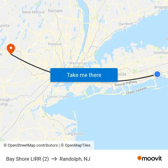 Bay Shore LIRR (2) to Randolph, NJ map