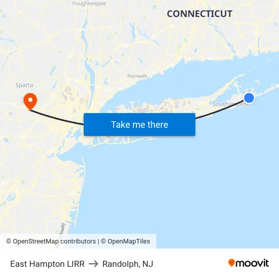 East Hampton LIRR to Randolph, NJ map