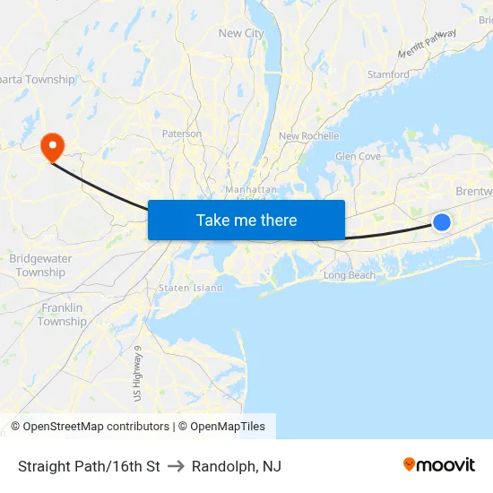 Straight Path/16th St to Randolph, NJ map