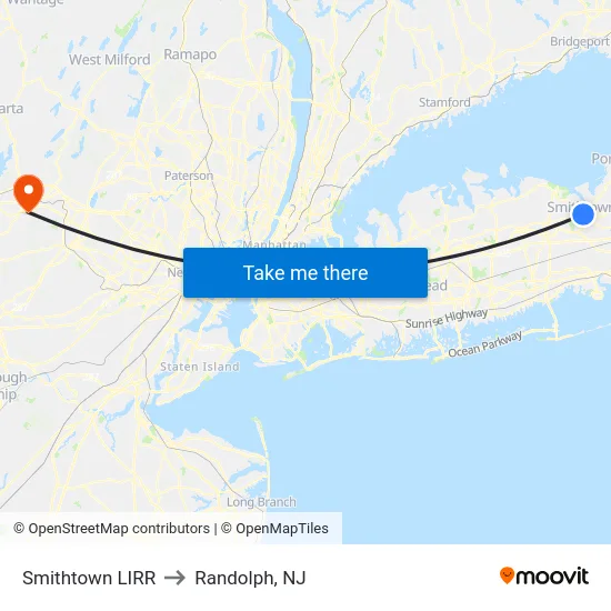 Smithtown LIRR to Randolph, NJ map