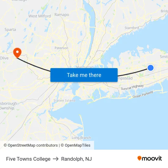 Five Towns College to Randolph, NJ map