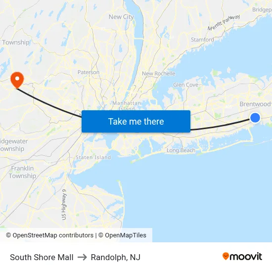 South Shore Mall to Randolph, NJ map