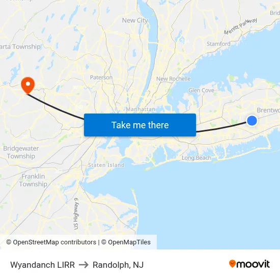 Wyandanch LIRR to Randolph, NJ map