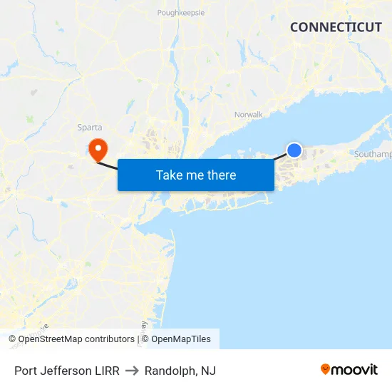Port Jefferson LIRR to Randolph, NJ map
