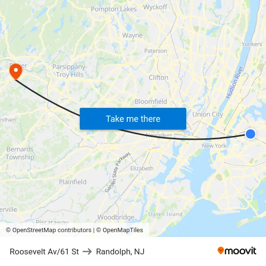Roosevelt Av/61 St to Randolph, NJ map