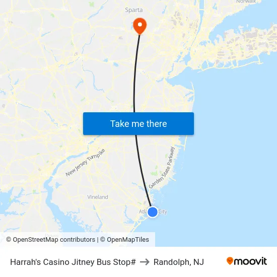 Harrah's Casino Jitney Bus Stop# to Randolph, NJ map
