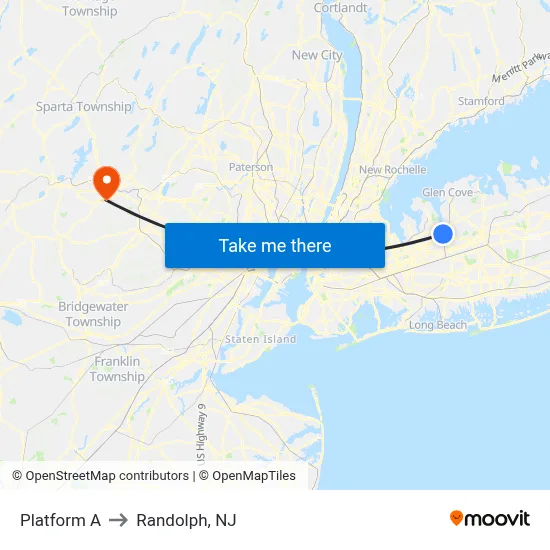 Platform A to Randolph, NJ map