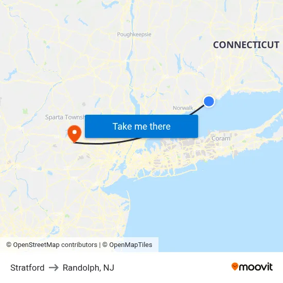 Stratford to Randolph, NJ map