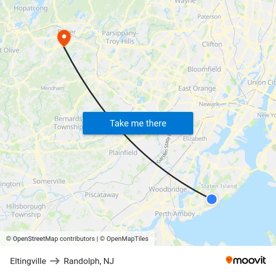 Eltingville to Randolph, NJ map