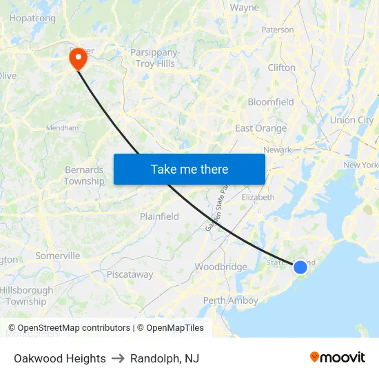 Oakwood Heights to Randolph, NJ map