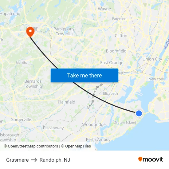 Grasmere to Randolph, NJ map