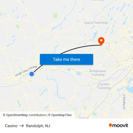 Casino to Randolph, NJ map