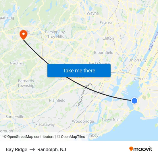 Bay Ridge to Randolph, NJ map