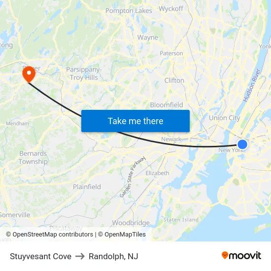 Stuyvesant Cove to Randolph, NJ map