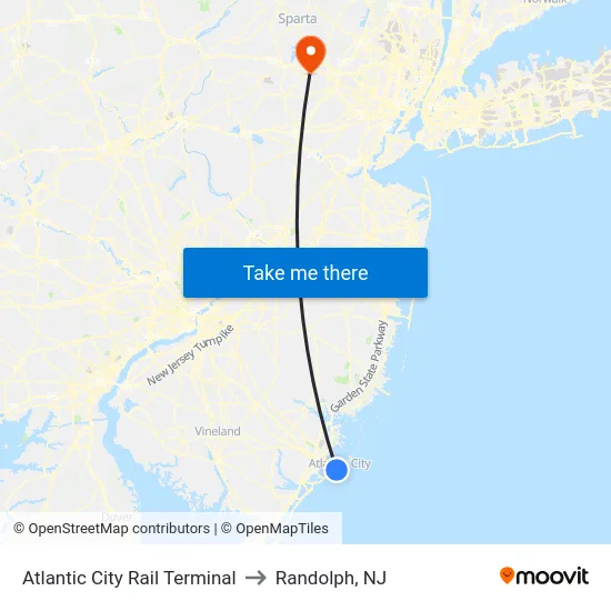 Atlantic City Rail Terminal to Randolph, NJ map