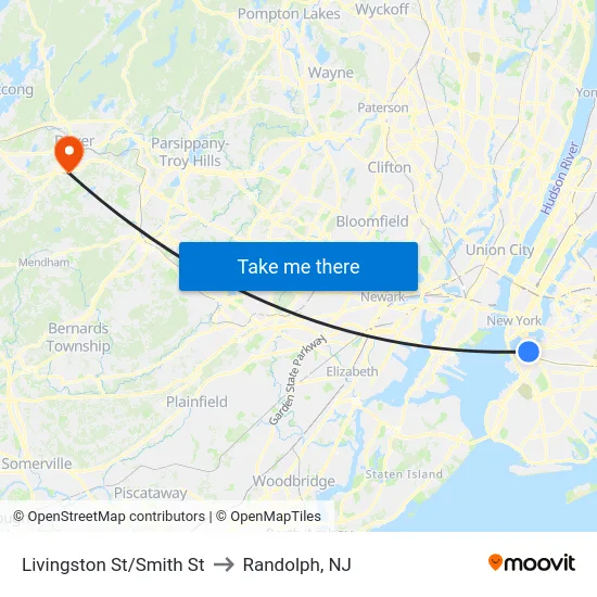 Livingston St/Smith St to Randolph, NJ map