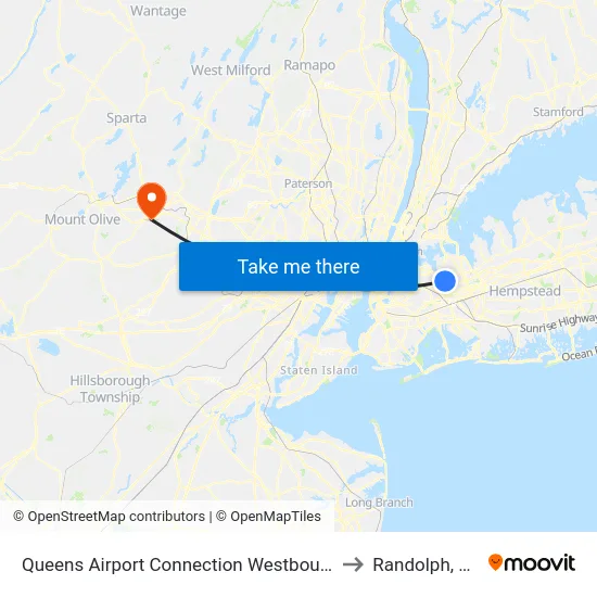 Queens Airport Connection Westbound to Randolph, NJ map