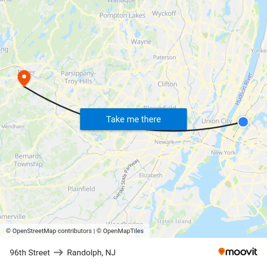 96th Street to Randolph, NJ map