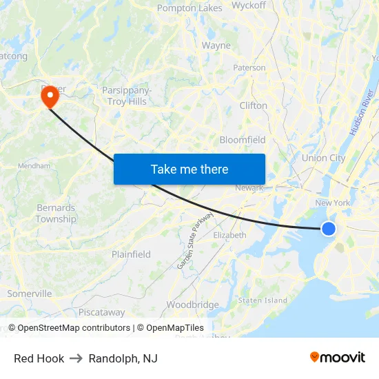Red Hook to Randolph, NJ map